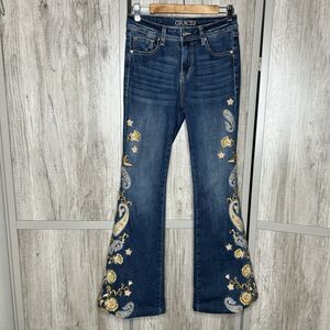 Grace in LA Jeans Size 26 Flared Embroidered Paisley Floral High Waist
